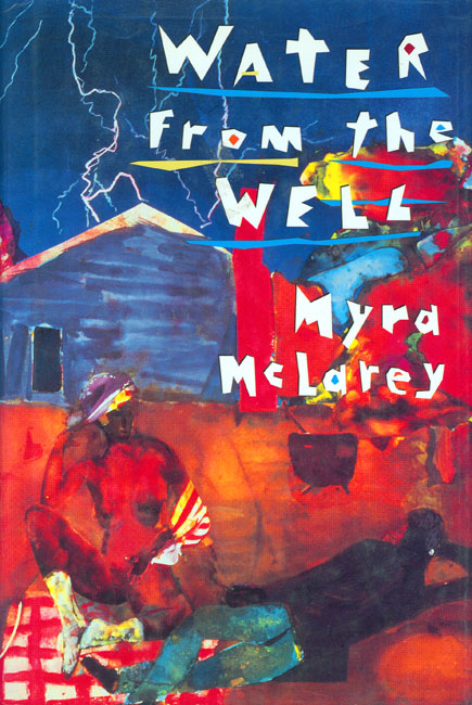 Book cover abstract painting African-American woman with house and lightning "Water from the Well"