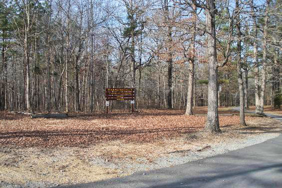 Wooden sign in wooded area