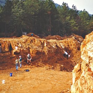 White tourists in open pit mine
