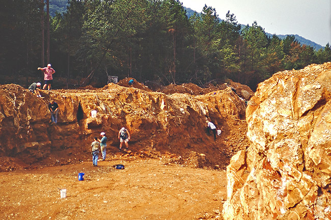 White tourists in open pit mine