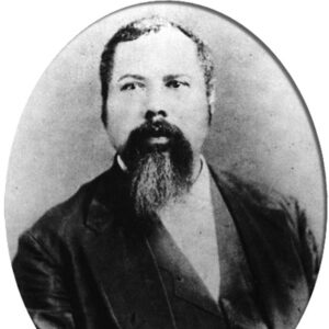 African-American man with long beard in suit in oval frame