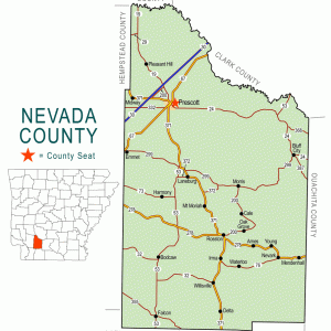 "Nevada County" map with borders roads cities