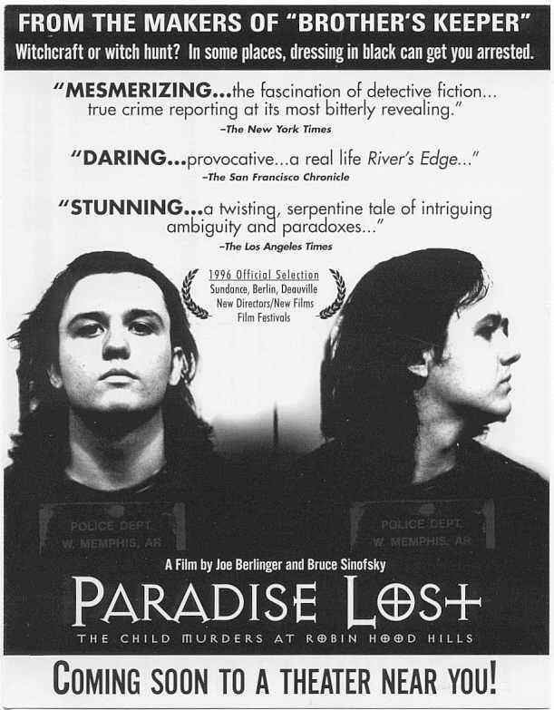 "Paradise Lost" movie poster with booking photographs of young white man