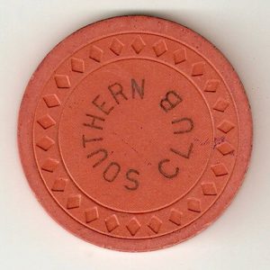 Red "Southern Club" poker chip with engraved diamond pattern