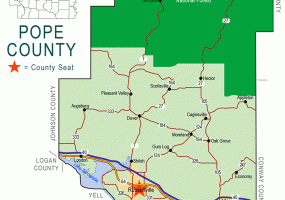 "Pope county" map with borders roads cities waterways national forest