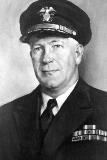 Portrait painting of white man in Navy dress uniform with hat