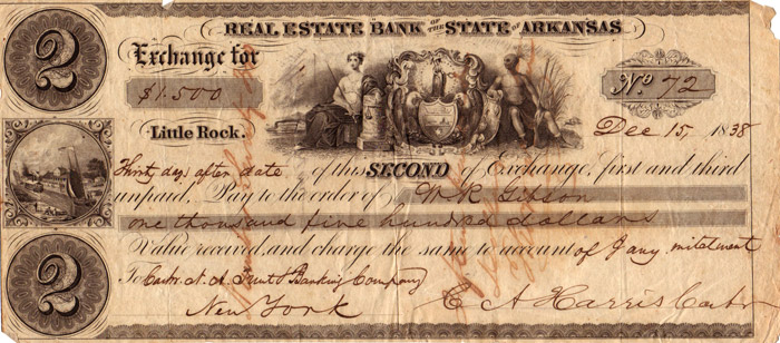 Hand signed bill numbered two with a note saying "exchange for $1.500" dated with illustrations