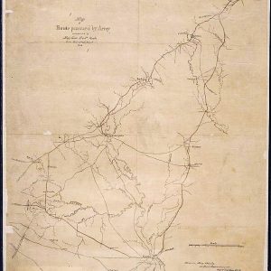 Old Arkansas map "Route pursued by Army Major General Fred Steele" showing Arkadelphia, Benton, Camden