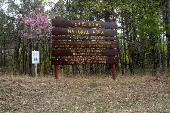 "Terre Noire Natural Area" sign in forest clearing