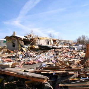 destroyed mobile homes and debris