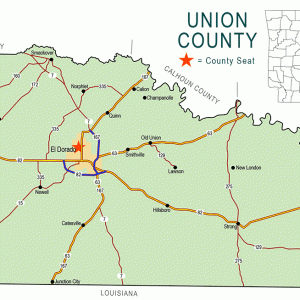 "Union County" map with borders roads cities lake