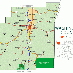 "Washington County" map with borders roads cities national forest