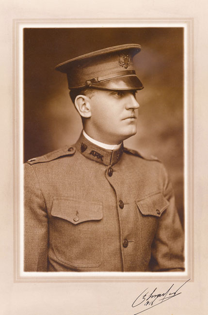 Profile view of white man in military uniform with cap