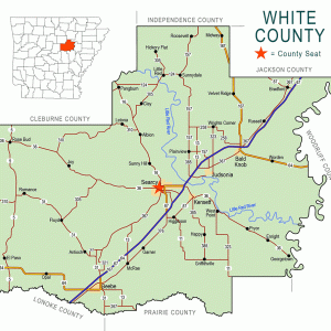 "White County" map with borders roads cities river