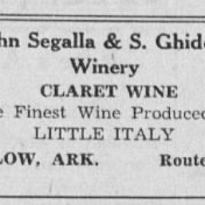 Newspaper advertisement for winery in Bigelow, Arkansas