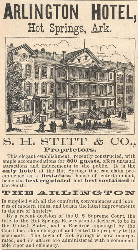 Newspaper advertisement for the Arlington Hotel