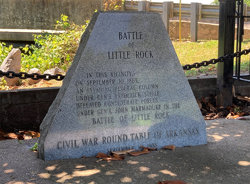 Stone carved with "Battle of Little Rock"