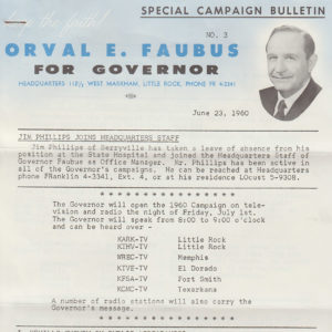 "Special Campaign Bulletin" campaign newsletter with picture of a white man with slicked back hair