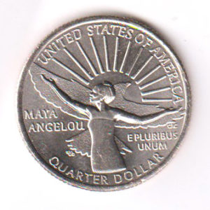 Quarter dollar coin featuring Maya Angelou