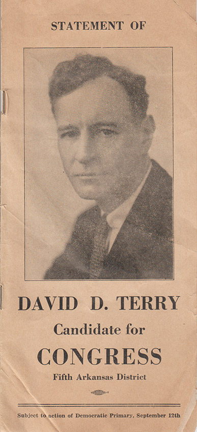 "Statement of David D. Terry" campaign brochure featuring white man in suit