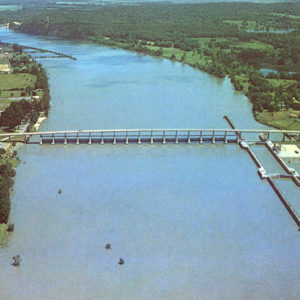 Aerial view of bridge crossing river