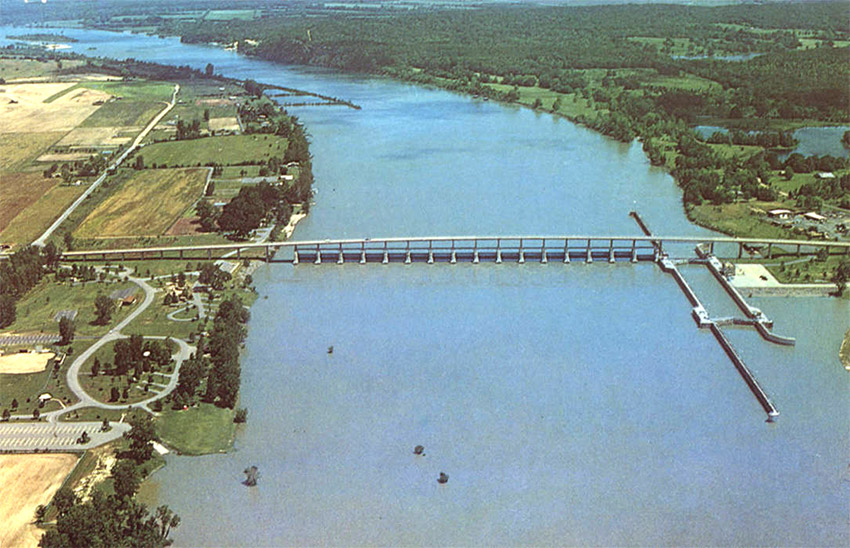 Aerial view of bridge crossing river