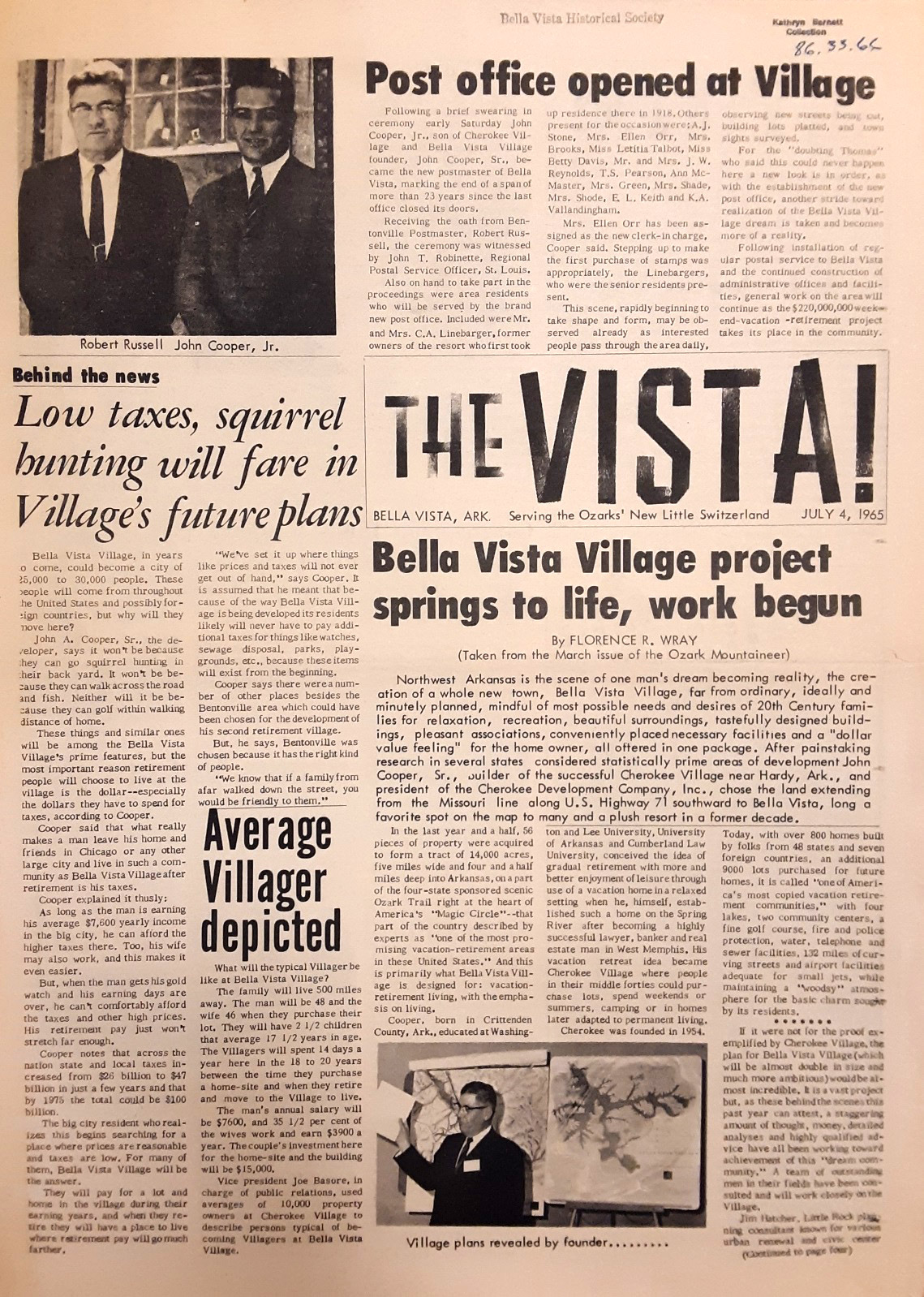 Front page of the Vista newspaper
