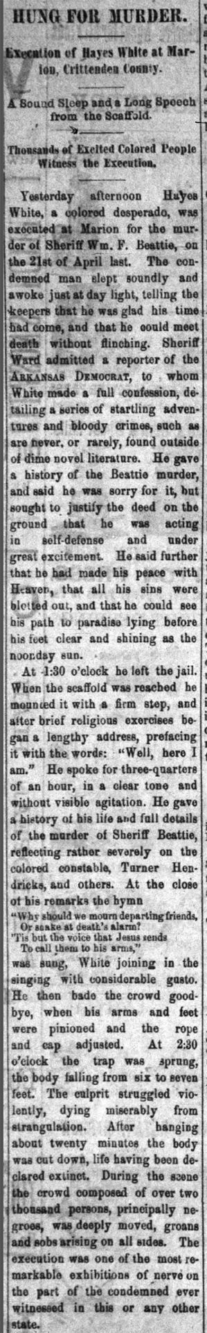"Hung for Murder; A sound sleep and a long speech from the scaffold" newspaper clipping