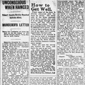 "Unconscious when hanged" newspaper clipping