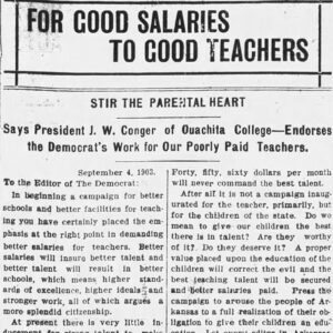 "For good salaries to good teachers" newspaper clipping