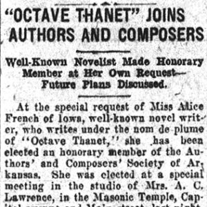 "Octave Thanet joins authors and composers" newspaper clipping