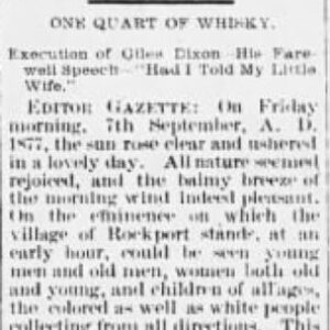 "One Quart of Whiskey" newspaper clipping