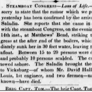 "Loss of Life" newspaper clipping