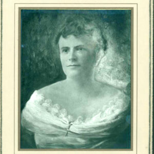 painting of white woman in formal pose wearing white dress