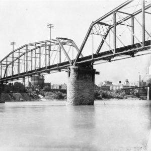 Metal bridge crossing river