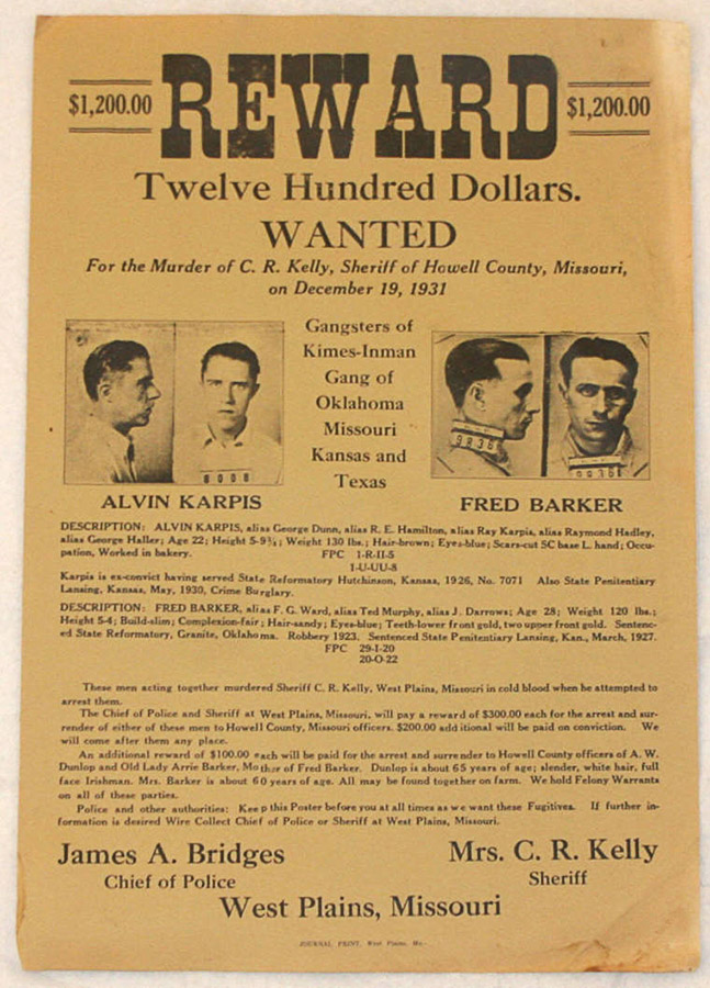 Poster with photos of two white men "REWARD twelve hundred dollars"