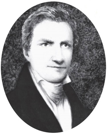 Drawing of white man with high white collar and black jacket
