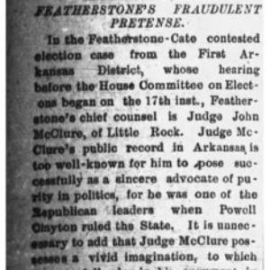 "Featherstone's Fraudulent Pretense" newspaper clipping