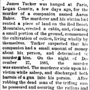 "James Tucker was hanged at Paris" newspaper clipping