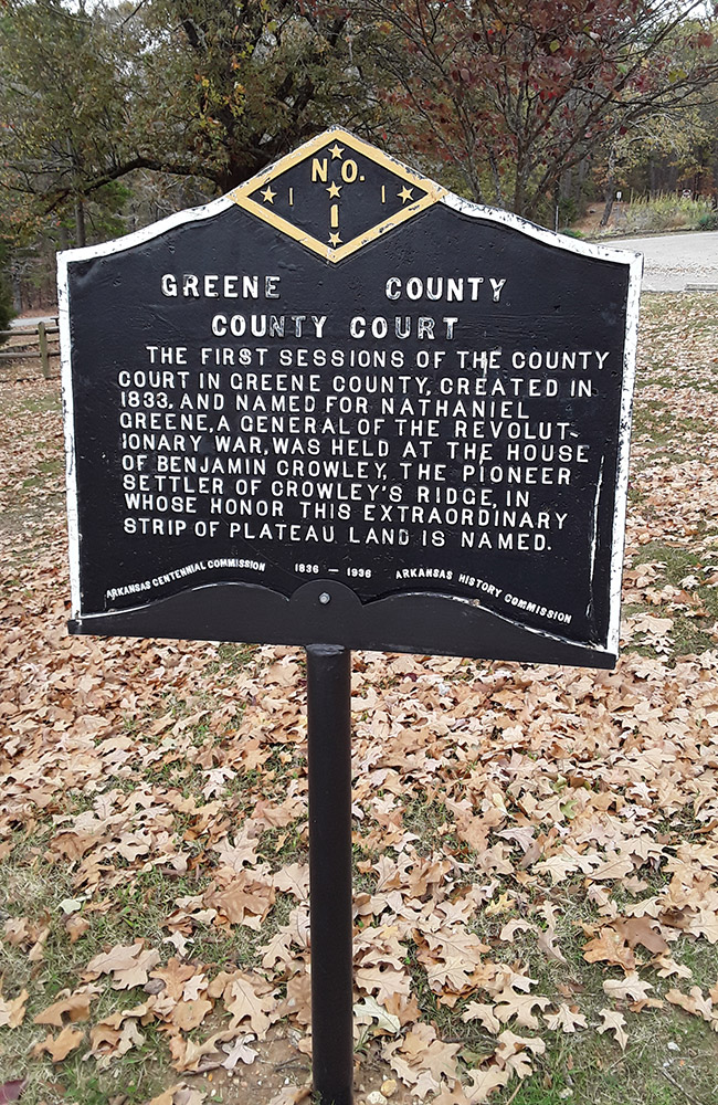 Commemorative plaque detailing Greene County court initial sessions
