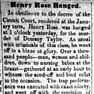 "Henry Rose Hanged" newspaper clipping
