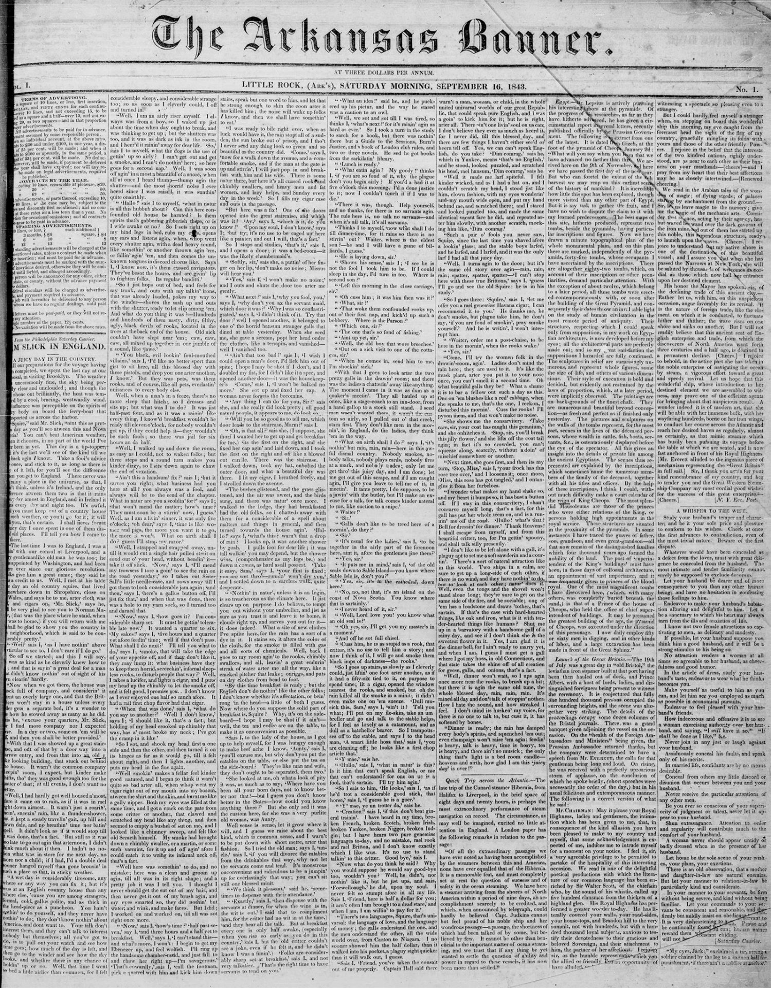 Newspaper front page "Arkansas Banner"