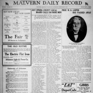 Newspaper front page "Malvern Daily Record"