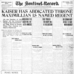 Newspaper front page "Sentinel-Record"