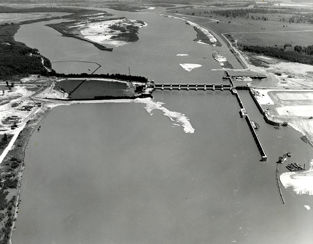 Aerial view of dam and river