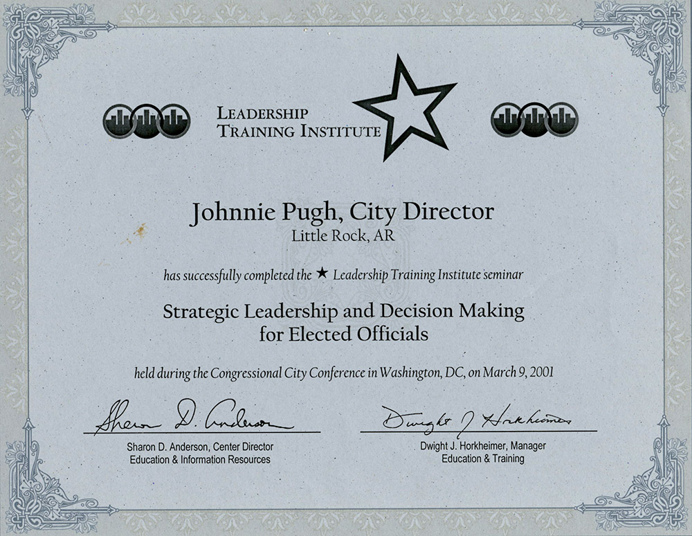 Certificate on paper "Leadership Training Institute"