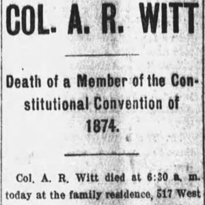 "Death of a Member of the Constitutional Convention 1874" newspaper clipping