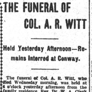 "The Funeral of Col. A. R. Witt" newspaper clipping