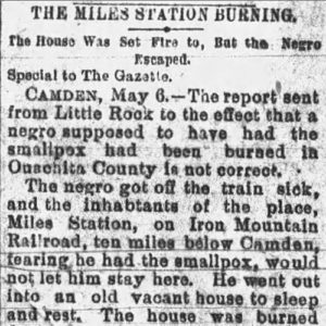"The Miles Station Burning" newspaper clipping