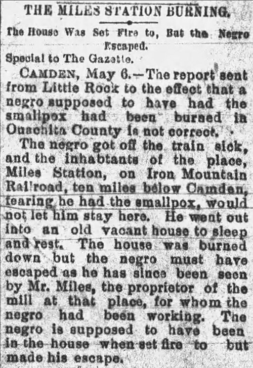 "The Miles Station Burning" newspaper clipping
